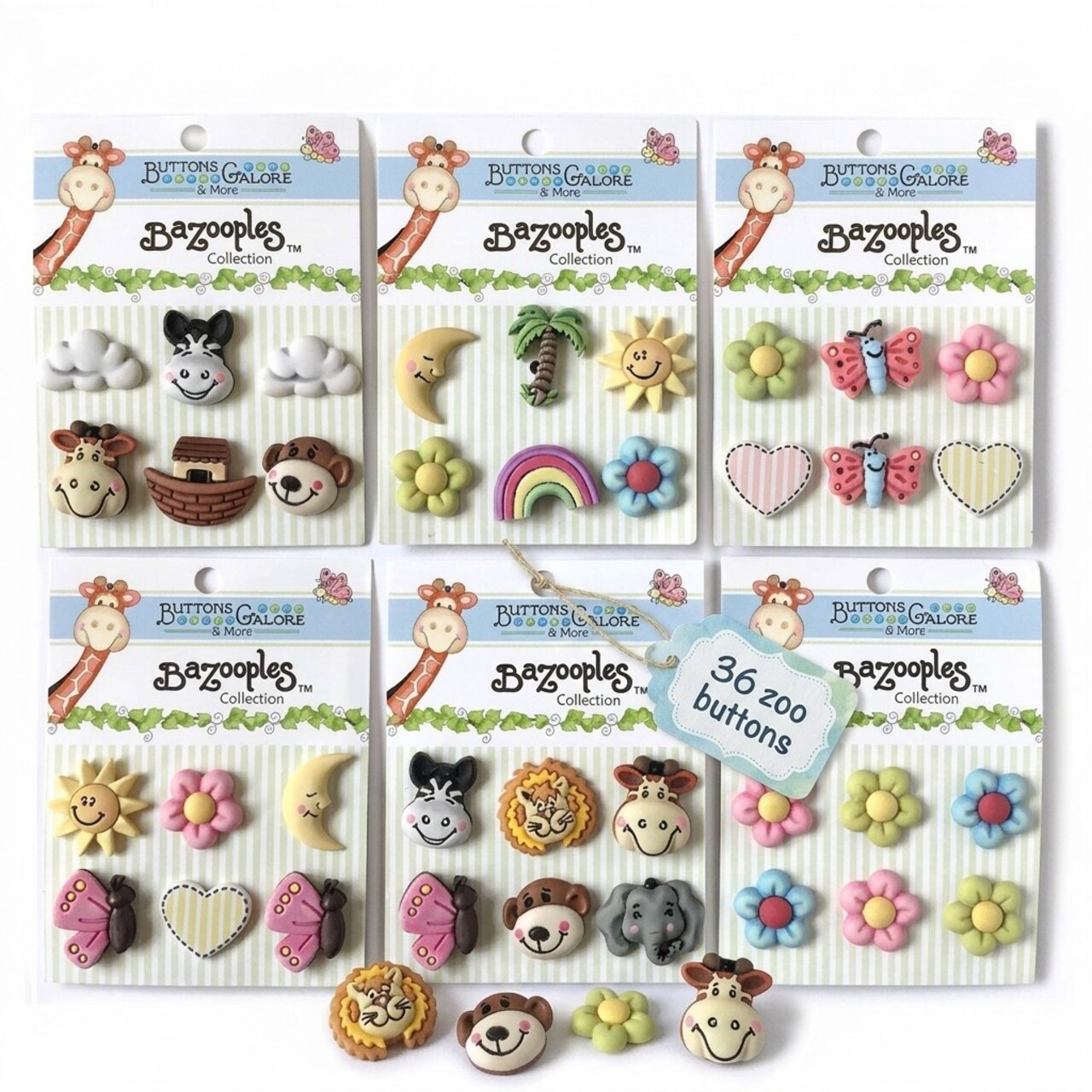 Buttons Galore and More 3D Novelty Buttons – Zoo Child Animals Children Button Bundle - 36 Pcs